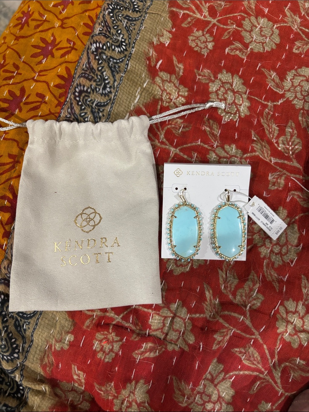 Kendra Scott Aqua Blue Danielle Drop Earrings with Gold Trim